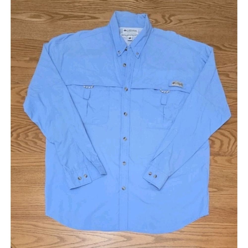 Columbia Men's PFG Vented Fishing Shirt Blue Long Sleeve Size Large * Read